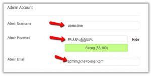 Thiết lập tài khoản admin wordpress