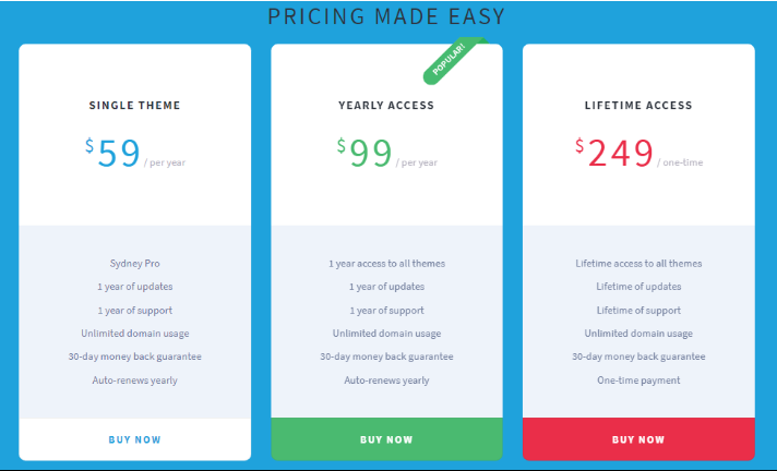 sydney wordpress theme pricing