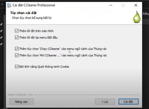 bấm cài đặt phần mềm