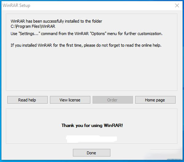 Lúc này trên màn hình sẽ hiển thị thông báo “Thank you for using WinRAR”. Tại đây, bạn nhấn chuột vào “Done” để hoàn tất cài đặt.