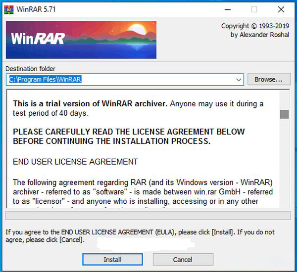 Chọn install cài đặt WinRAR 