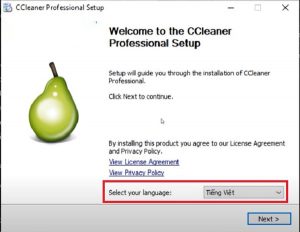 chọn ngôn ngữ cài đặt