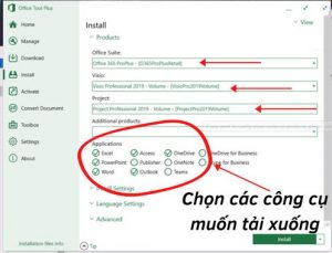 chọn bộ công cụ mà bạn muốn tải xuống