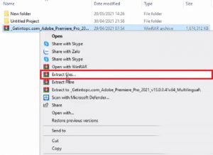 giải nén file Adobe Premiere 2021 full