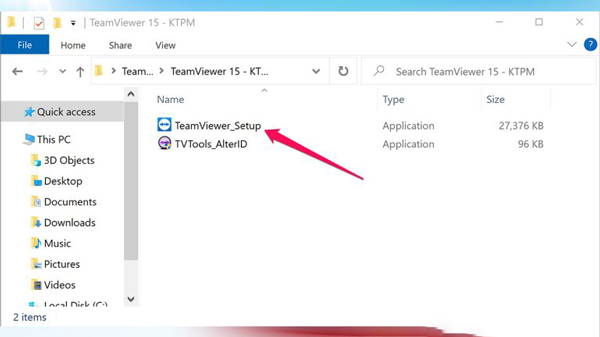 bấm chuột phải và chọn vào Run as administrator để tiến hành cài đặt TeamViewer_Setup.