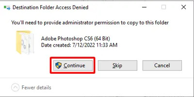 Máy tính hiện thông báo hỏi bạn có muốn sao chép đè lên file cũ không? Bạn vui lòng chọn “Replace the file in the destination”, click tiếp vào “Contiue” là được.