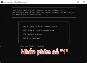 chọn tiếp phím số 1