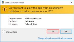 chọn yes để cài đặt crack