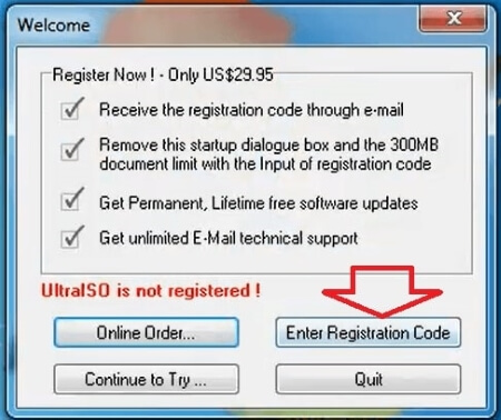 Khi màn hình xuất hiện hộp thoại yêu cầu đăng ký thì bạn hãy di chuyển chuột và bấm vào nút Enter Registration Code nhé.