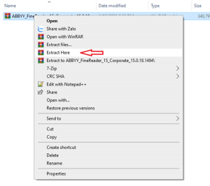 giải nén và chọn Extract Here