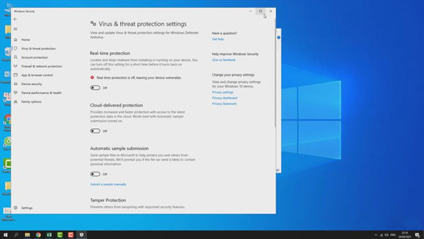 tắt phần mềm diệt virus và Windows Security trên máy tính
